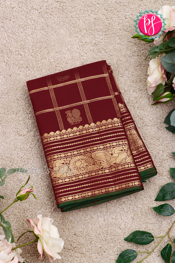 Pure Kanchipuram Silk Saree-Maroon And Green-PA27234