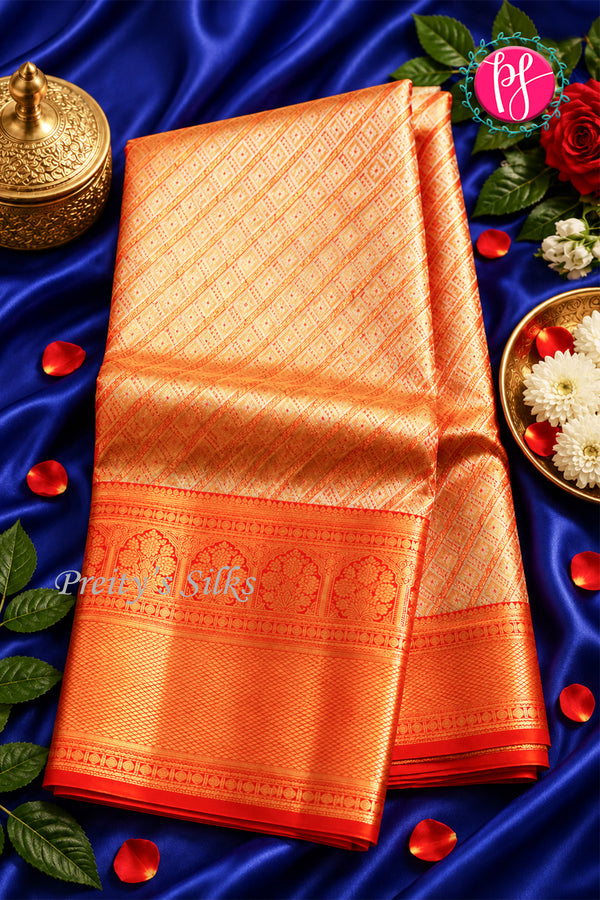 Pure Brocade Kanchipuram Silk Saree-Orange-PA26193