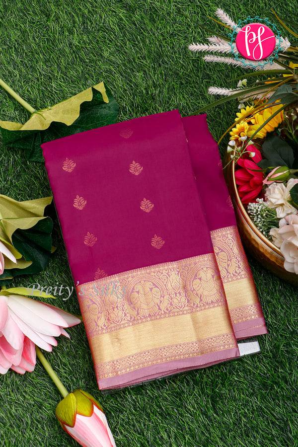 Half Pure Kanchipuram Silk Saree-Berryred And Mauvepink-PA35213