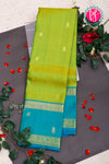 Pure Kanchipuram Silk Saree-Leamongreen And Tealblue-PA26216