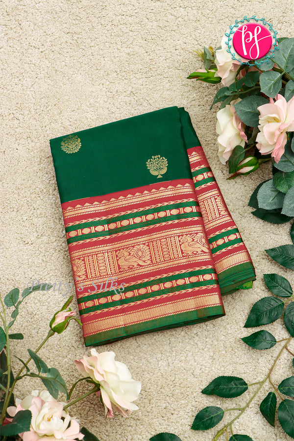 Pure Kanchipuram Silk Saree-Green And Red-PA27234