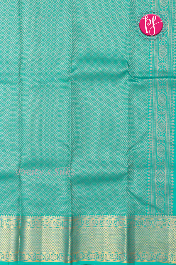 Half Pure Kanchipuram Silk Saree-Deep Purple And Turquoise -PF82159