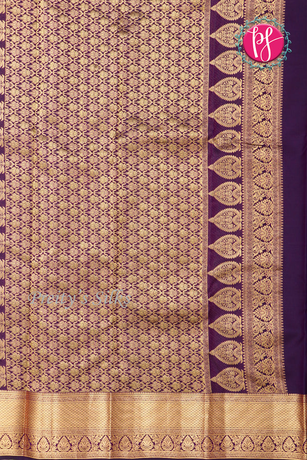 Pure Kanchipuram Silk Saree-Dark purple-PA04341