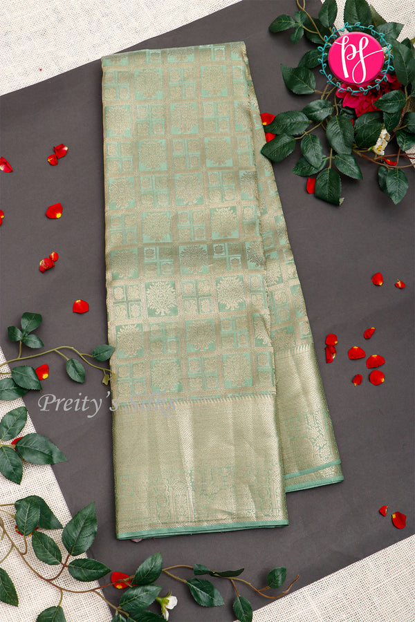 Pure Brocade Kanchipuram Silk Saree-Pistagreen-PA24535