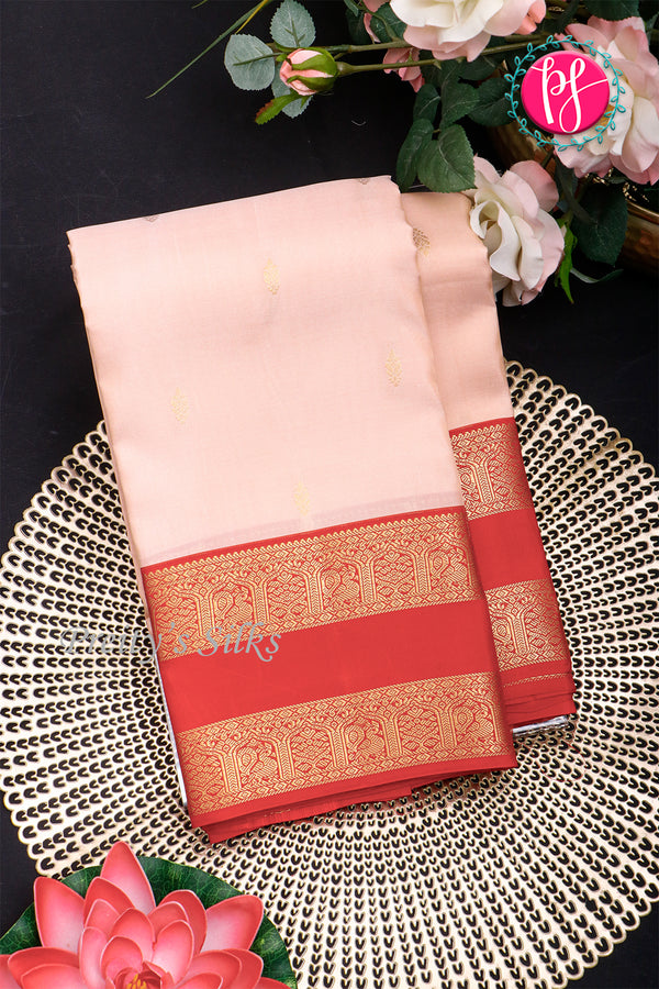 Half Pure Kanchipuram Silk Saree-Palepink And Red-PA35211
