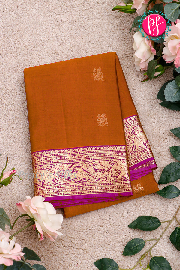 Half Pure Kanchipuram Silk Saree-Mustardyellow And Pink-PA25013