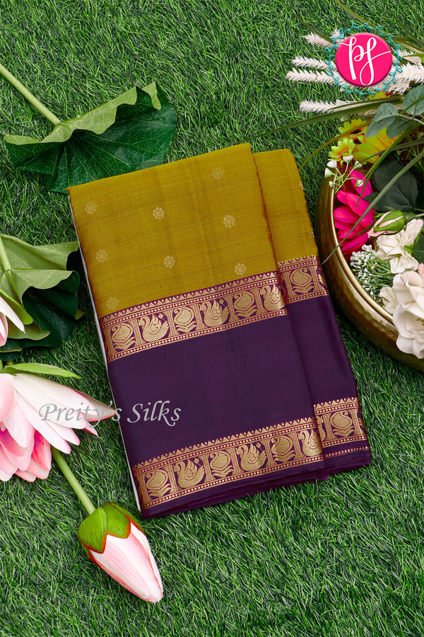Pure Kanchipuram Silk Saree-Mehandigreen And Deeppurple-PA35458