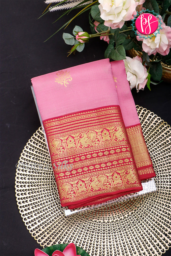 Half Pure Kanchipuram Silk Saree-Lightpink And Red-PA25826