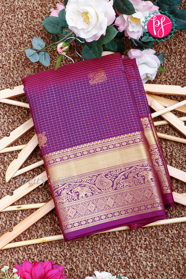 Pure Kanchipuram Silk Saree-Purple-PA34602