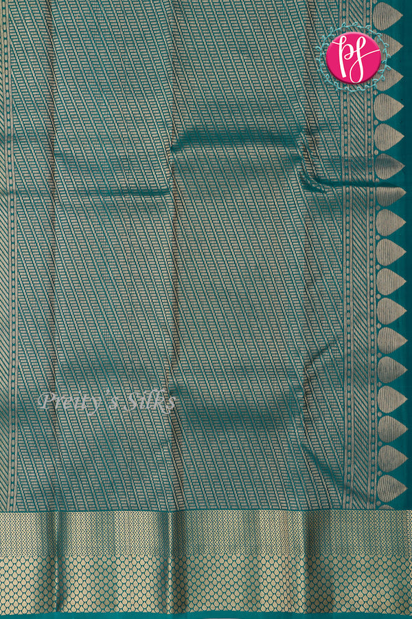 Half Pure Kanchipuram Silk Saree-Yellow And Peacockblue-PF82168