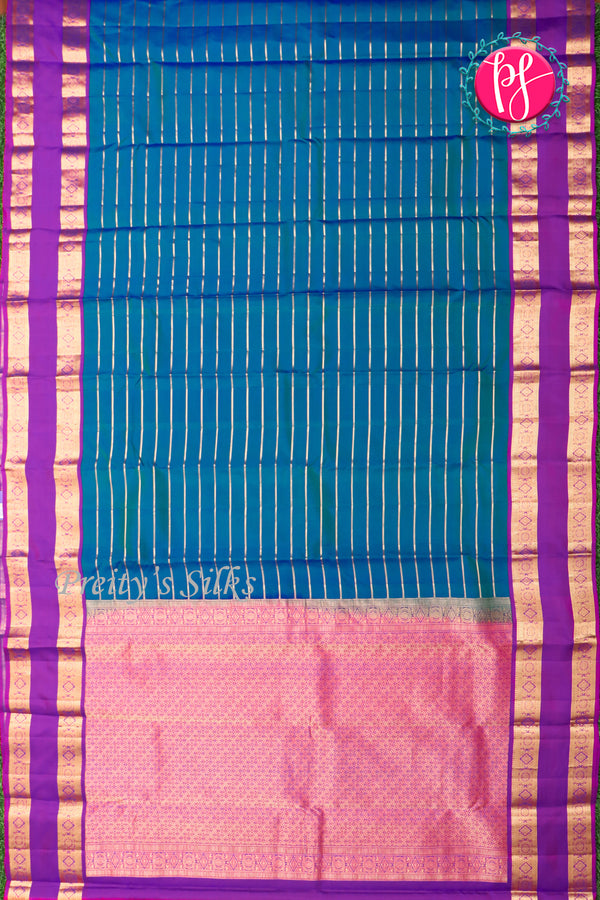 Pure Kanchipuram Silk Saree-Blue And Purple-PA20294