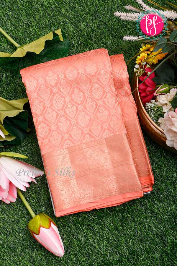 Pure Kanchipuram Silk Saree-Peach-PA25431