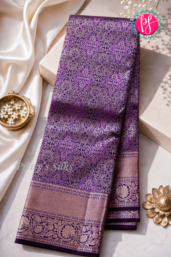 Pure Brocade Kanchipuram Silk Saree-Deeppurple-PA24536