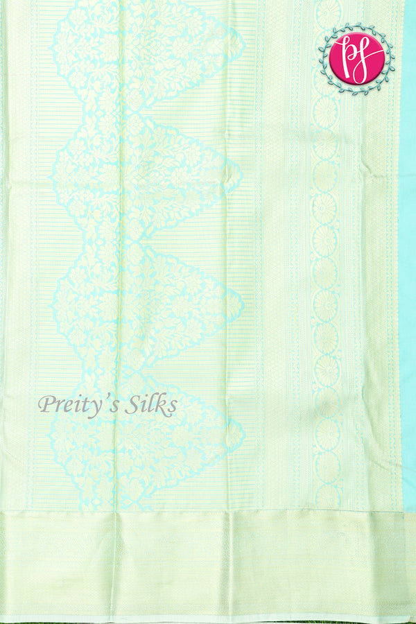 Half Pure Kanchipuram Silk Saree-Red And Skyblue-PF60538