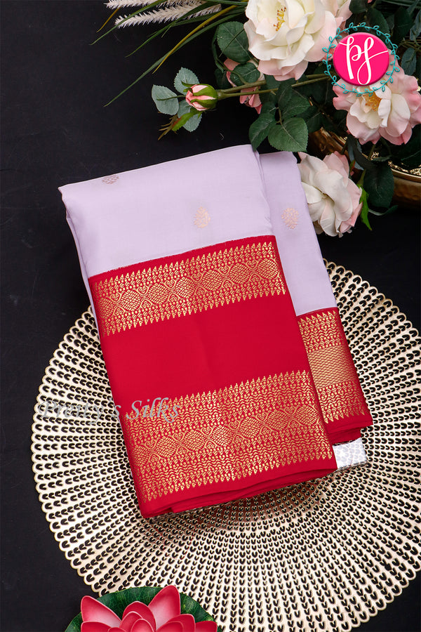 Half Pure Kanchipuram Silk Saree-Pale lavender And Red-PA25919