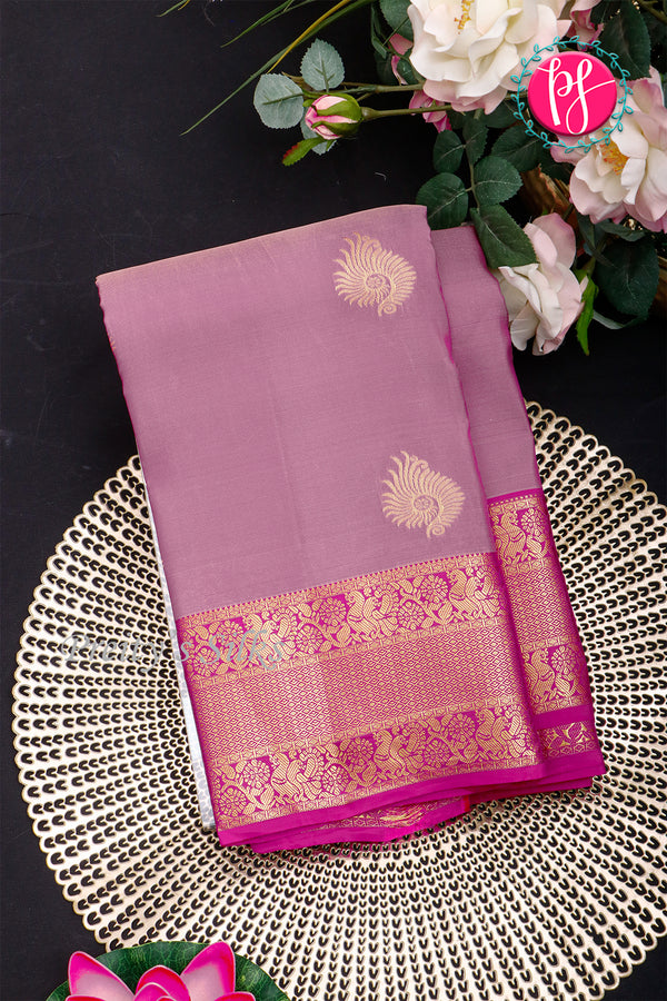 Half Pure Kanchipuram Silk Saree-Greyish-pink And Pink-PA35212