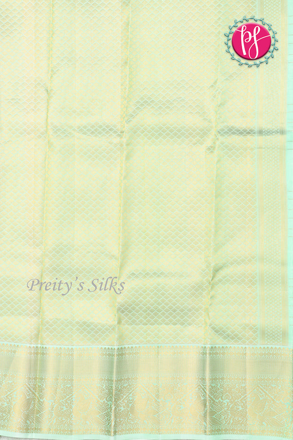 Pure Kanchipuram Silk Saree-Peacock Blue With Sea Green-PF81292