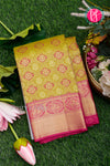 Pure Brocade Kanchipuram Silk Saree-Greenish-gold And Pink-PA27189