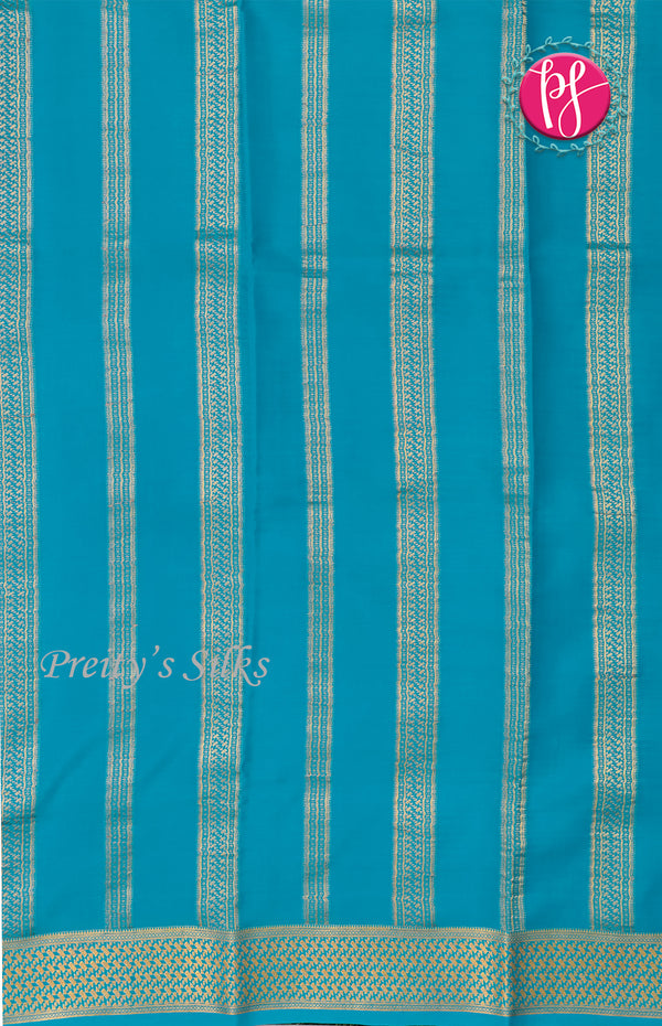 Pure Mysore Crepe Silk saree-Turquoise blue and Deep royal blue-PF60717