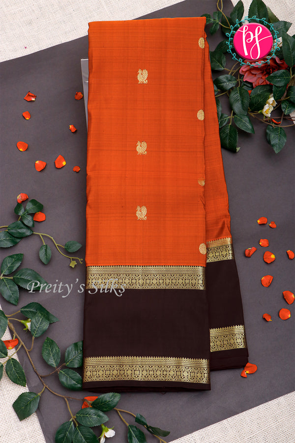 Pure Kanchipuram Silk Saree-Rustorange And Darkmarron-PA26219