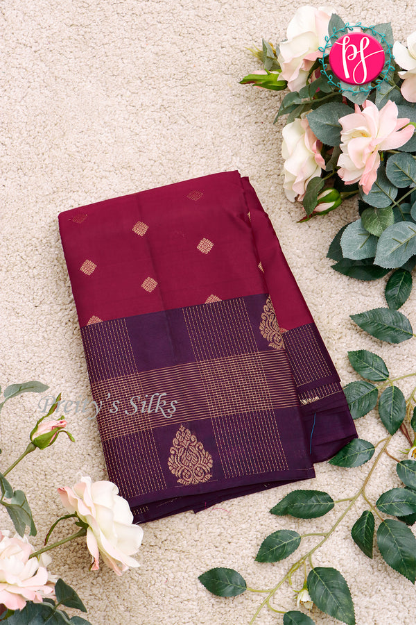 Half Pure Kanchipuram Silk Saree-Maroon And Wine-PA25014