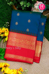 Pure Kanchipuram Silk Saree-Peacockblue And Red-PA23514