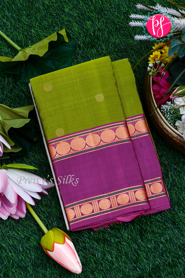 Pure Kanchipuram Silk Saree-Green And Purple-PA35455
