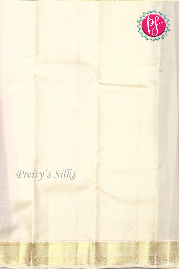 Pure Kanchipuram Silk Saree-Bottle Green With Cream-PF72362