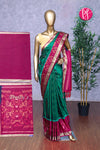 Semi Ikkat Pochampally silk saree-PA03525-Bottlegreen-mejentapink