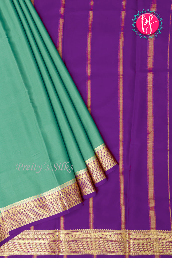 Pure Mysore Crepe Silk Saree-Sea Green And Purple-PA22436