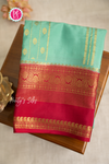 Pure Mysore Crepe Silk Saree-Pastelgreen And Red- PA