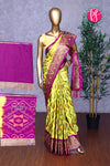 Semi Ikkat Pochampally Silk Saree-PA03525-Olivegreen And Mejentapink