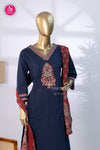 Midnight Grace Navy Blue Cotton Suit Set-SWRM647