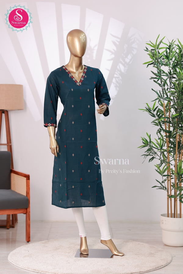 Elegant Teal Embroidered Kurta -SWRM104