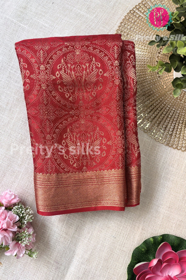Pure Banarasi Crepe Silk Saree-Red-PA51855
