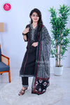 Noir Elegance Black with White Prints and Maroon Cotton Suit Set-SWRM672