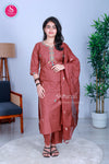 Brick brown Embroidered Straight Kurta with Pant and Dupatta Set-SWRM328