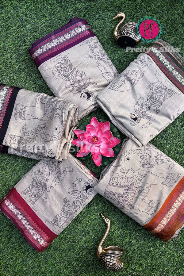 Cotton Blend Silk Saree -Kalamkari Prints-PA52094