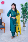 Emerald Glow Emerald Green with Mustard Yellow Viscose Rayon Suit Set-SWRM311
