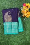 Semi Kanchipuram Silk Saree -Navyblue with Seagreen-PA39339