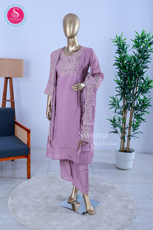 Lavender Bloom Chanderi Cotton Blend Suit Set-SWBL215