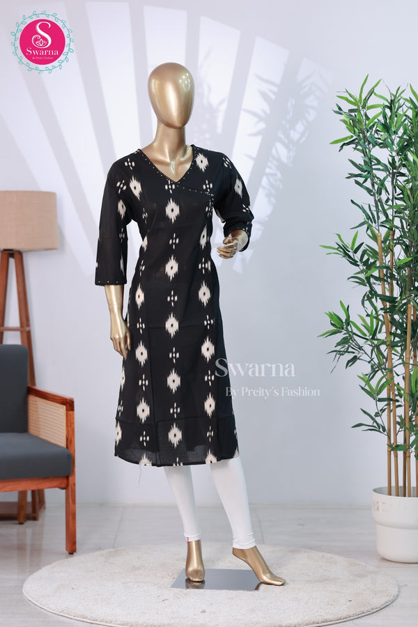 Black Pochampally Ikat Cotton Straight Kurta - SWRM028
