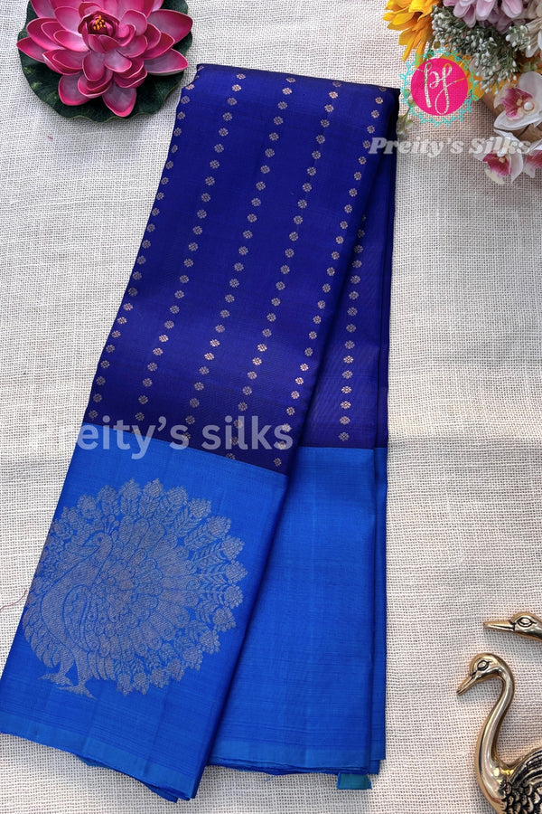 Pure Kanchipuram Silk Saree-Blue And Lightblue-PA51205