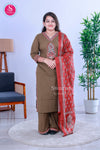 Earth Charm Olive Brown with Rust Red Printed Dupatta Cotton Suit Set-SWRM659