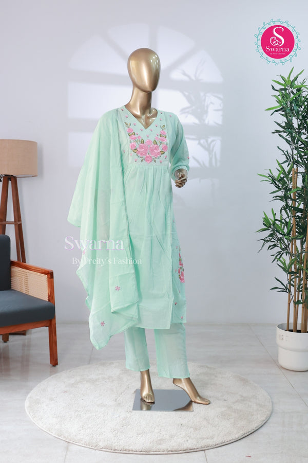 Mint Blossom MulCotton Suit Set-SWRM333