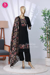 Midnight Bloom Black with Blush Pink Viscose Georgette Suit Set-SWRM689