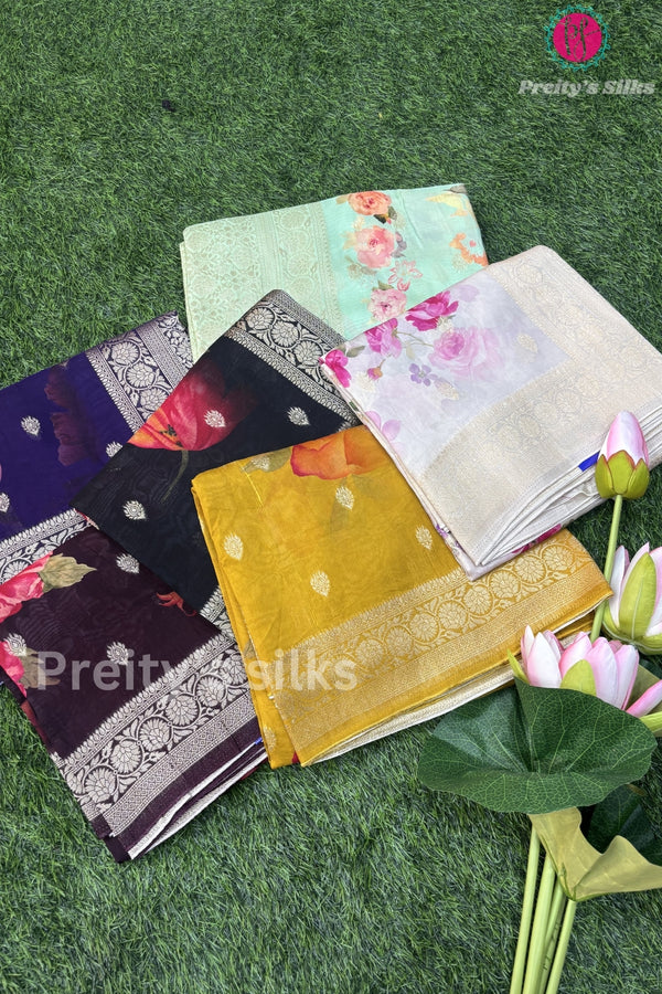 Tussar Silk Saree with Floral Print-PF58917