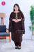 Elegant brown embroidered kurta set with matching pants and a lightweight dupatta - SWRM278