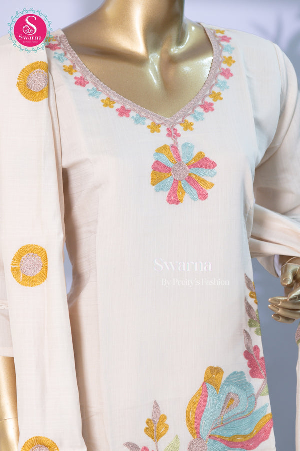 Ivory Blossom Ivory White Cotton Suit Set -SWRM244