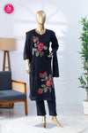 Floral Embroidered dark navy blue Kurti Pant Dupatta Set - SWRM148